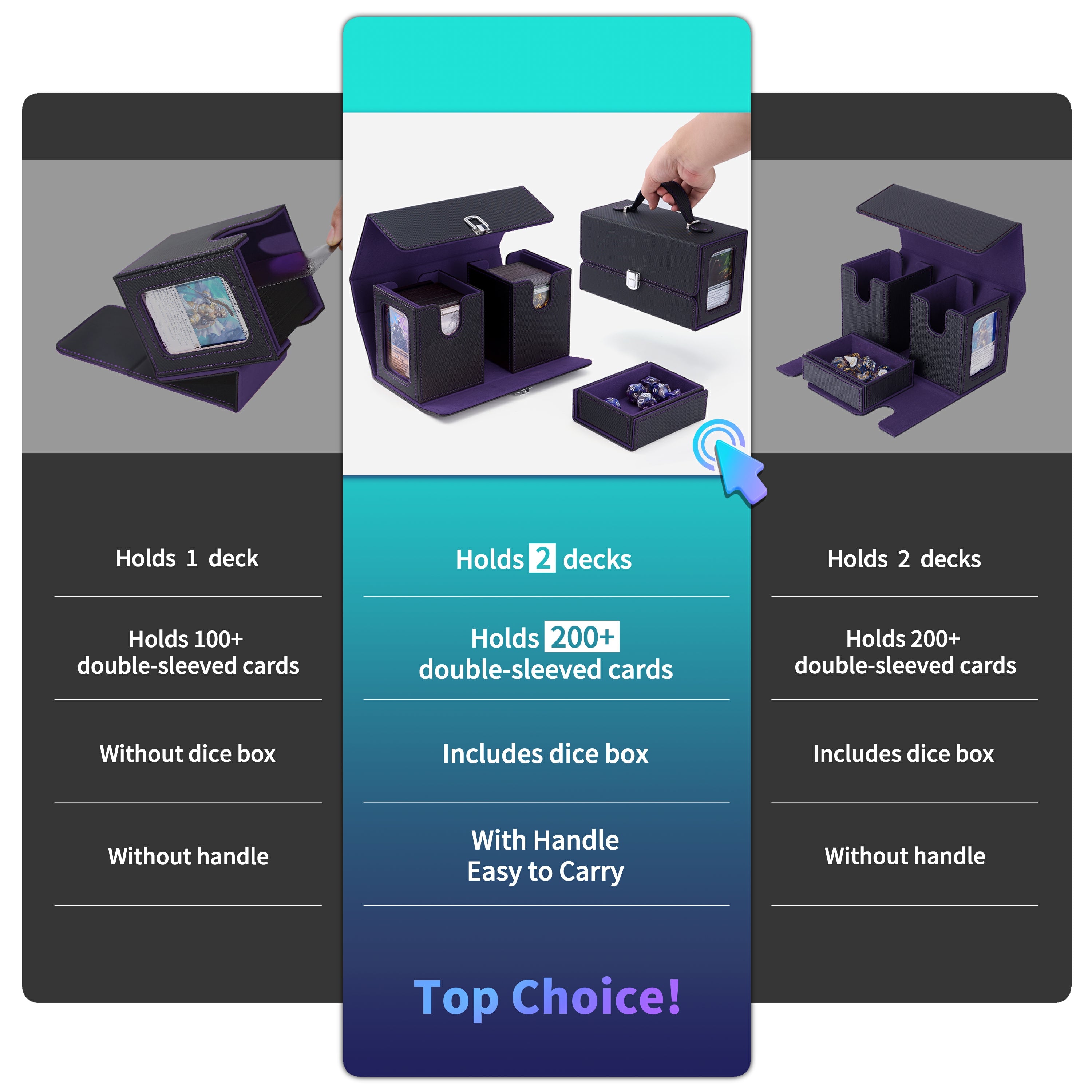 3 in 1 Card Carrying Case Fits 200+ Double-sleeved